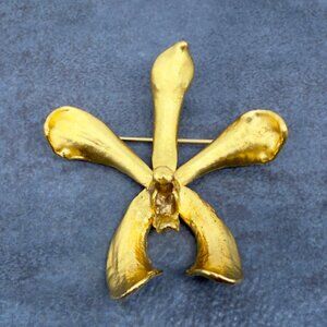 Vintage Risis Orchid Pin Brooch Floral Flower 22K Gold Plated